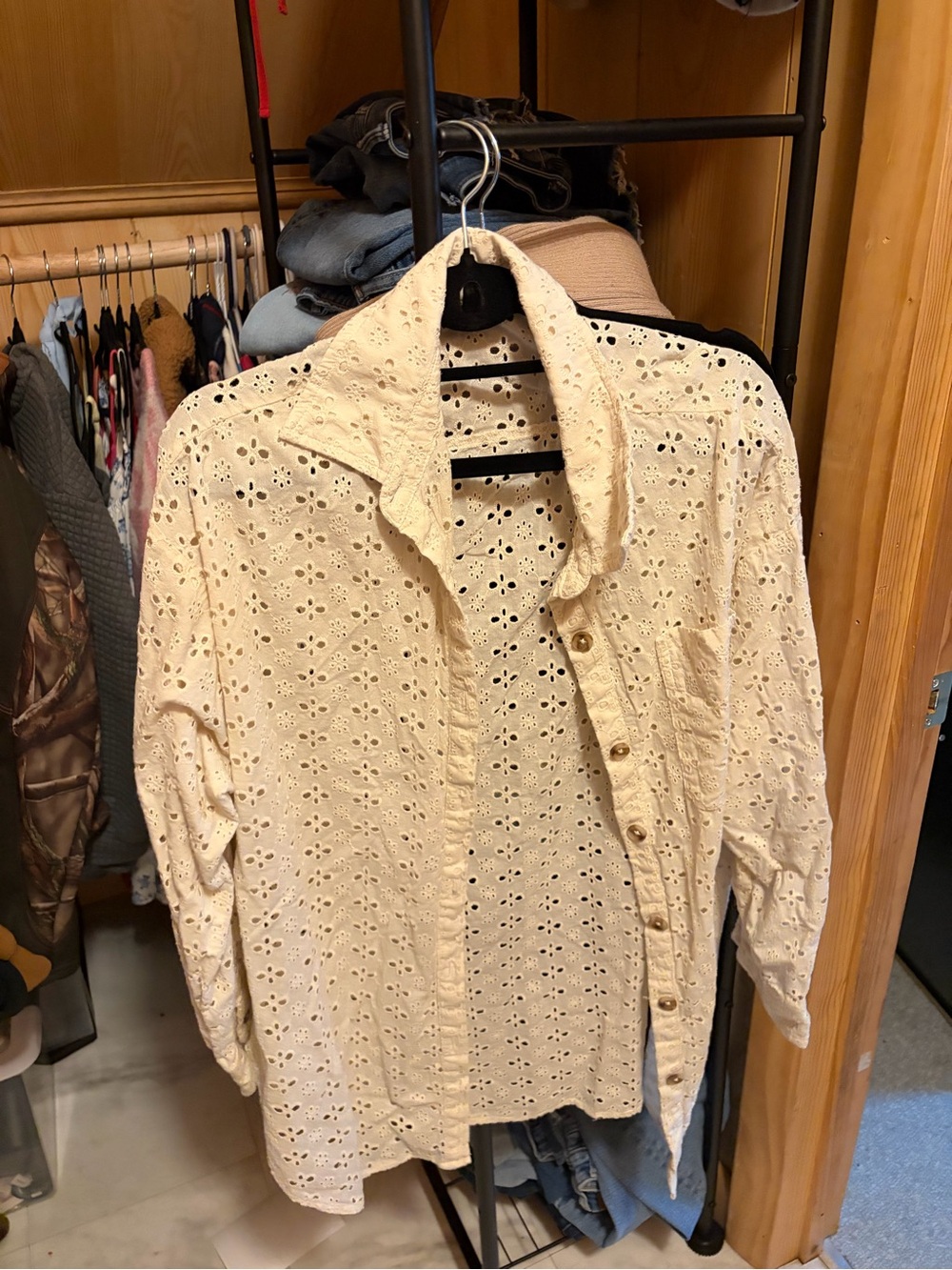 Maurices Cream Eyelet Button-Up Top